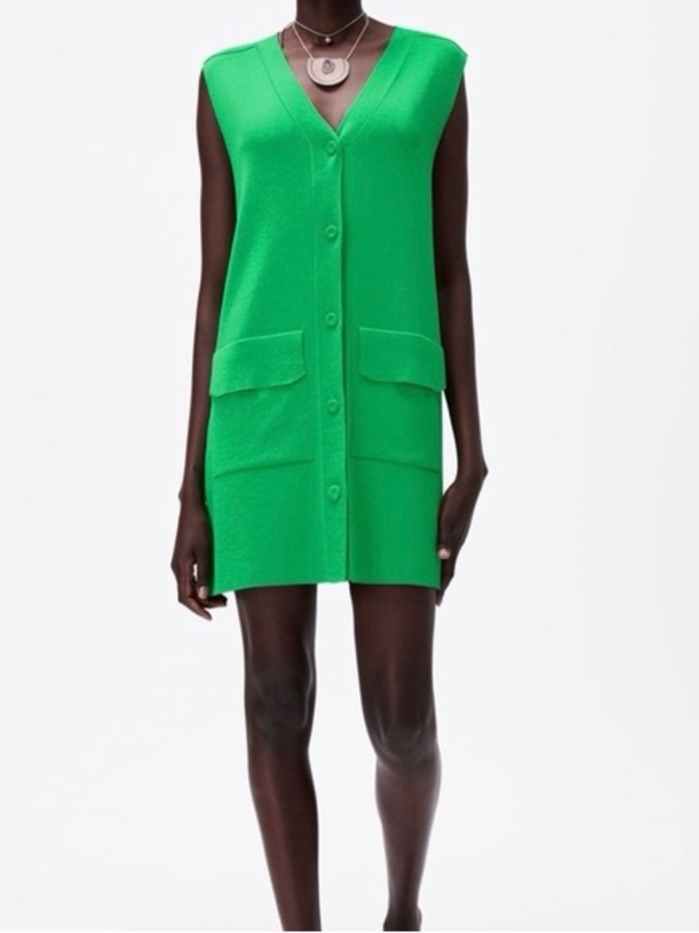Zara Knit Green Mini Drees Oversized Dress.Bottom Front Closure.